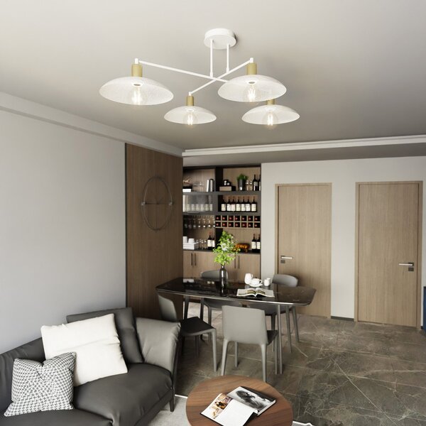 Lampadario Minimal Uma Acciaio Bianco 4 Luci E27