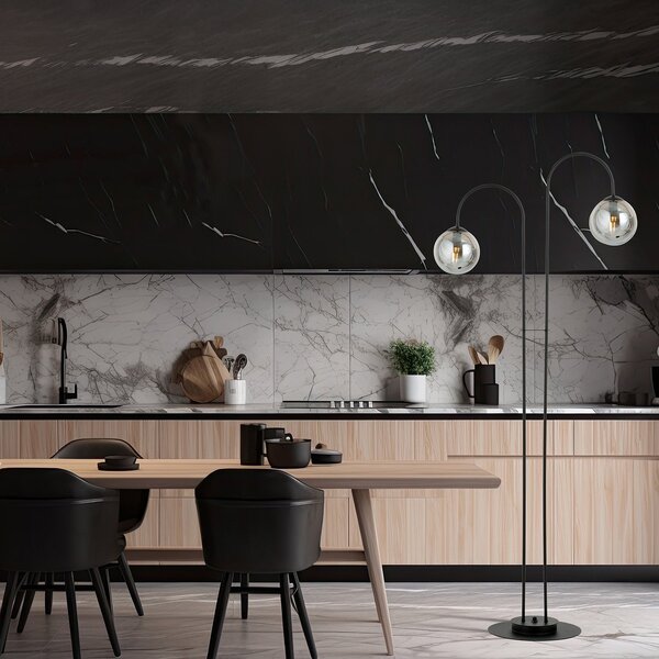 Lampadario Minimal Sharada Acciaio Nero Grigio 2 Luci E14