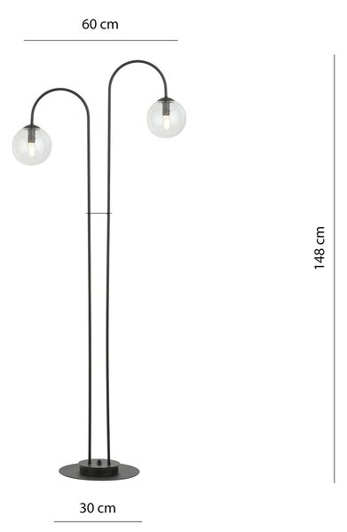 Lampadario Minimal Sharada Acciaio Nero Trasparente 2 Luci E14