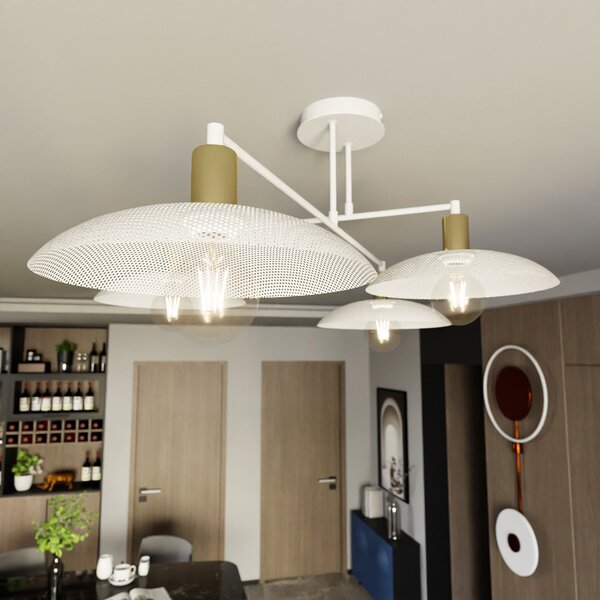 Lampadario Minimal Uma Acciaio Bianco 4 Luci E27