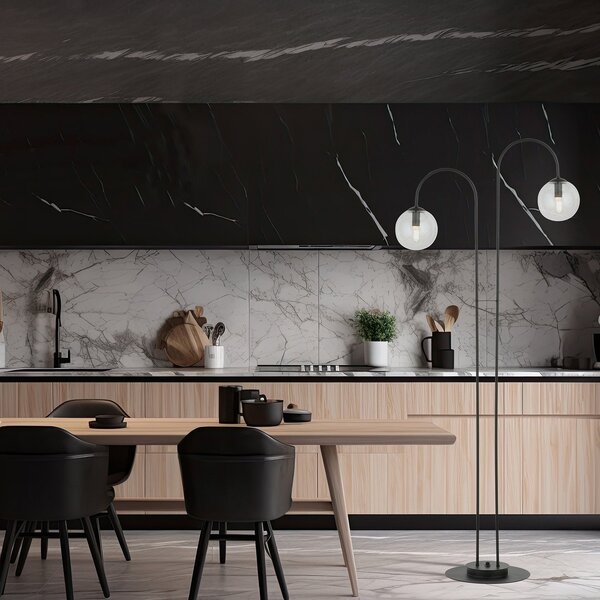 Lampadario Minimal Sharada Acciaio Nero Trasparente 2 Luci E14
