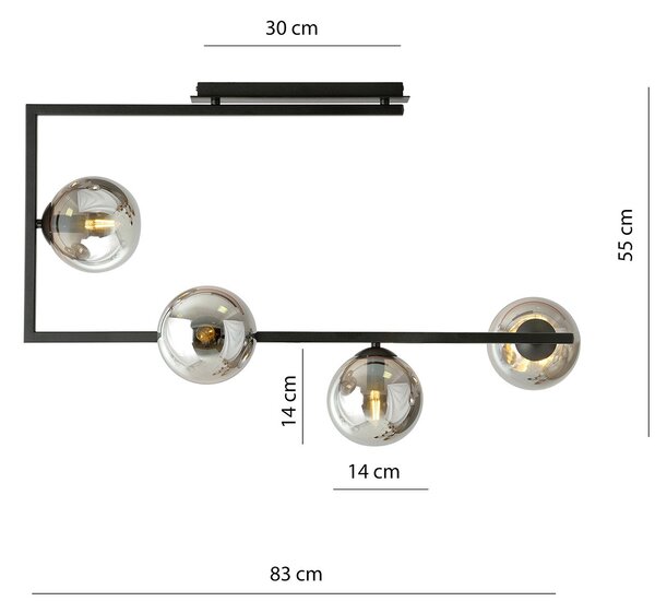 Plafoniera Minimal Yagokoro Acciaio Nero 4 Luci E14