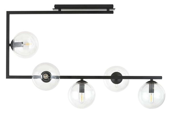 Plafoniera Minimal Yagokoro Acciaio Nero Trasparente 5 Luci E14