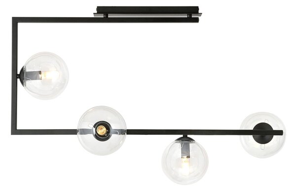 Plafoniera Minimal Yagokoro Acciaio Nero Trasparente 4 Luci E14