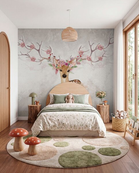 Carta da parati Cervi con fiori sulle corna, Carta da parati per Bambini, Carta da parati per Ragazze, u04671d2 : Uwalls.it