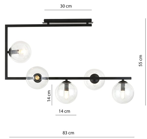 Plafoniera Minimal Yagokoro Acciaio Nero Trasparente 5 Luci E14