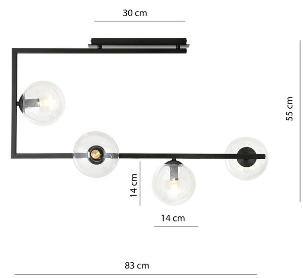 Plafoniera Minimal Yagokoro Acciaio Nero Trasparente 4 Luci E14