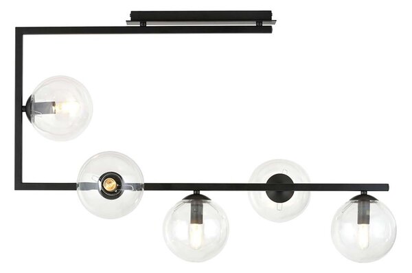 Plafoniera Minimal Yagokoro Acciaio Nero Trasparente 5 Luci E14