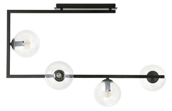 Plafoniera Minimal Yagokoro Acciaio Nero Trasparente 4 Luci E14