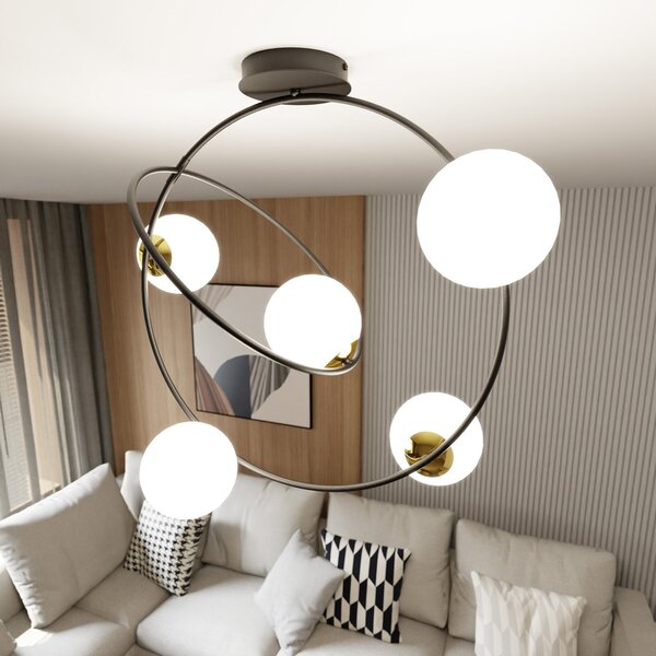 Lampadario Minimal Tsukiyomi Acciaio Nero Oro 5 Luci E14
