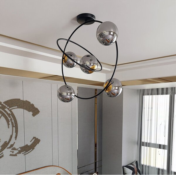 Lampadario Minimal Sharada Acciaio Nero Oro Grigio5 Luci E14