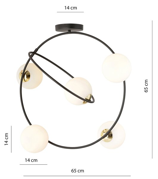 Lampadario Minimal Tsukiyomi Acciaio Nero Oro 5 Luci E14