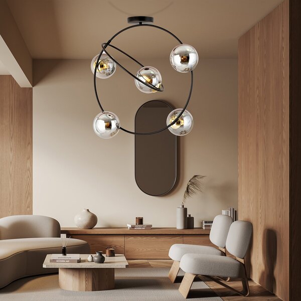 Lampadario Minimal Sharada Acciaio Nero Oro Grigio5 Luci E14