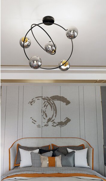 Lampadario Minimal Sharada Acciaio Nero Oro Grigio5 Luci E14