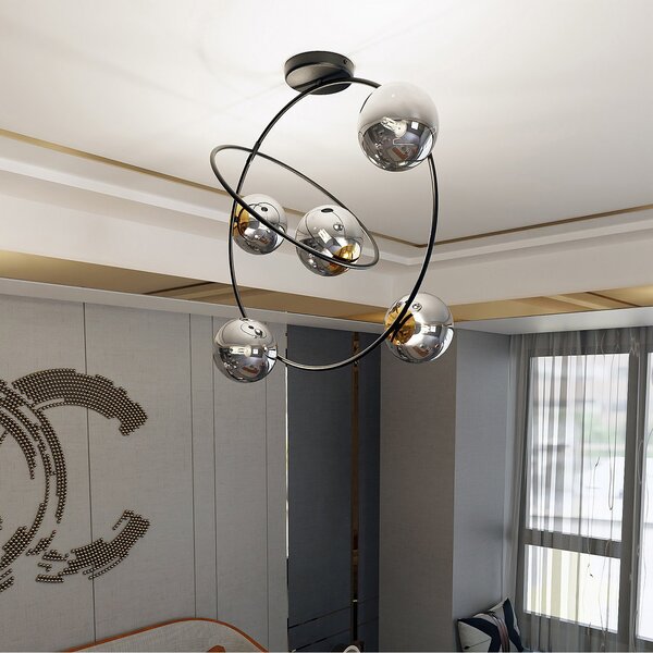 Lampadario Minimal Sharada Acciaio Nero Oro Grigio5 Luci E14