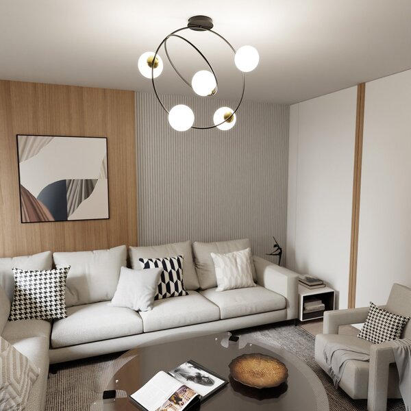 Lampadario Minimal Tsukiyomi Acciaio Nero Oro 5 Luci E14
