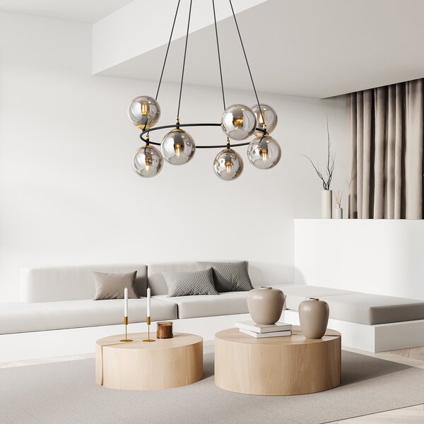 Lampadario Minimal Tsukiyomi Acciaio Nero Oro Grigio 7 Luci E14