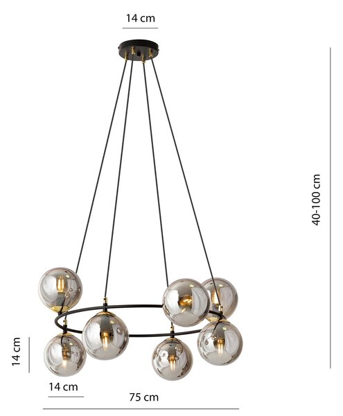 Lampadario Minimal Tsukiyomi Acciaio Nero Oro Grigio 7 Luci E14
