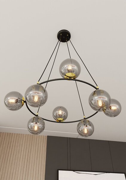 Lampadario Minimal Tsukiyomi Acciaio Nero Oro Grigio 7 Luci E14