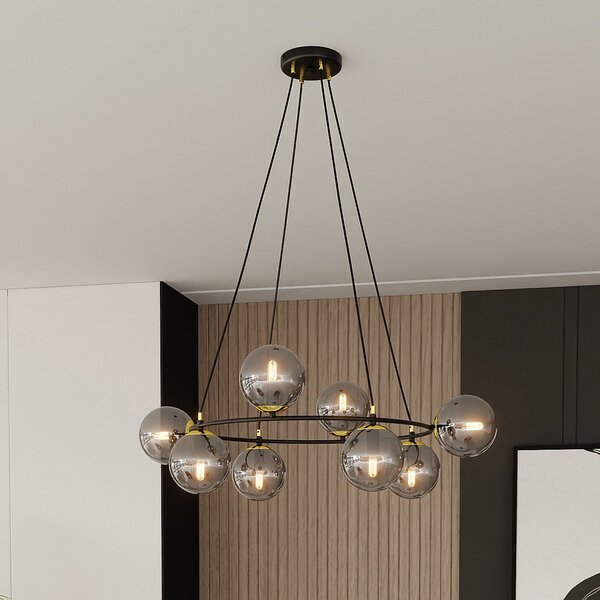 Lampadario Minimal Tsukiyomi Acciaio Nero Oro Grigio 7 Luci E14