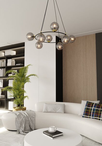 Lampadario Minimal Tsukiyomi Acciaio Nero Oro Grigio 7 Luci E14