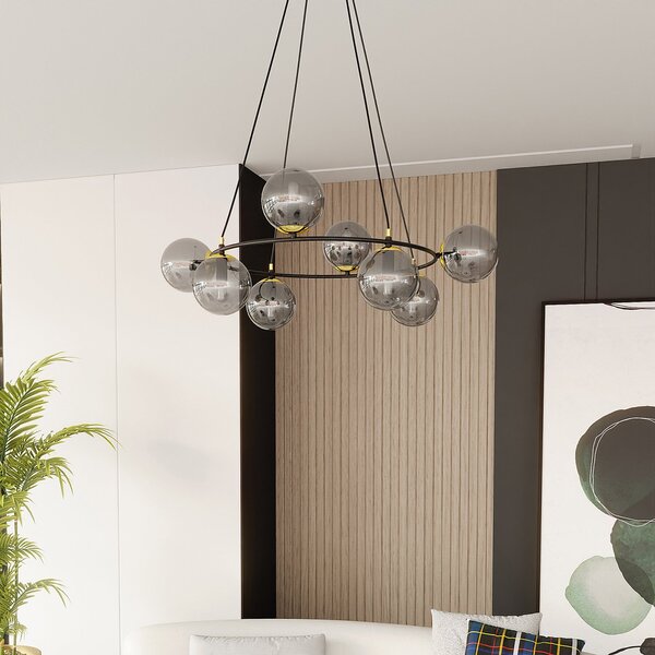 Lampadario Minimal Tsukiyomi Acciaio Nero Oro Grigio 7 Luci E14