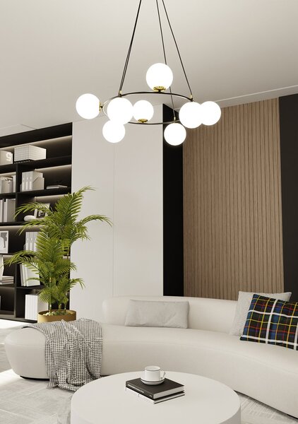 Lampadario Minimal Tsukiyomi Acciaio Nero Oro 7 Luci E14