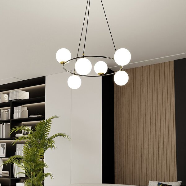 Lampadario Minimal Tsukiyomi Acciaio Nero Oro 6 Luci E14