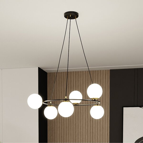 Lampadario Minimal Tsukiyomi Acciaio Nero Oro 6 Luci E14