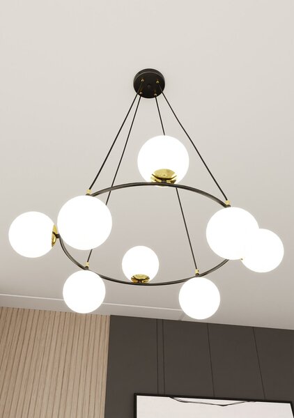 Lampadario Minimal Tsukiyomi Acciaio Nero Oro 7 Luci E14