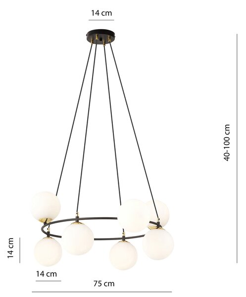 Lampadario Minimal Tsukiyomi Acciaio Nero Oro 7 Luci E14