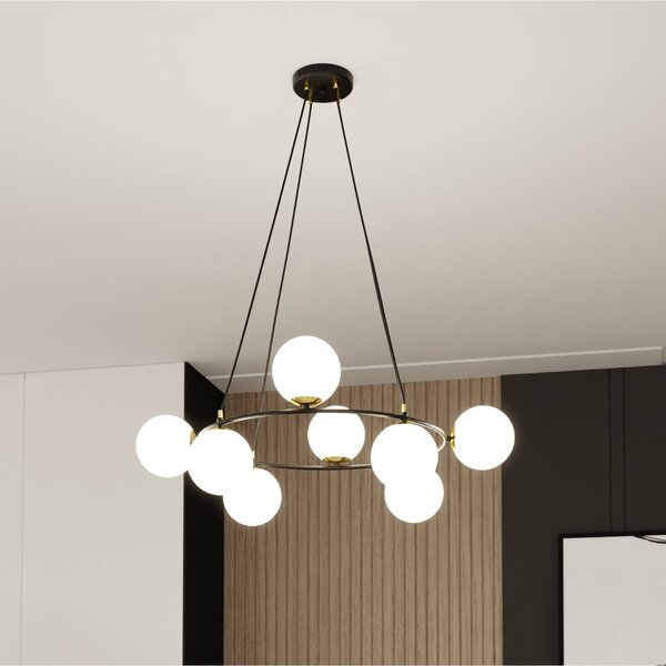 Lampadario Minimal Tsukiyomi Acciaio Nero Oro 7 Luci E14