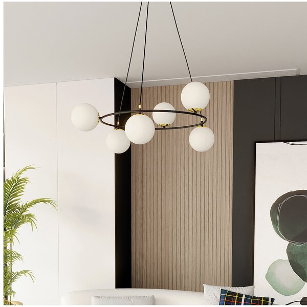 Lampadario Minimal Tsukiyomi Acciaio Nero Oro 6 Luci E14