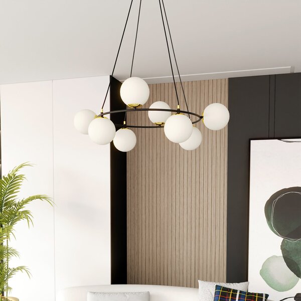 Lampadario Minimal Tsukiyomi Acciaio Nero Oro 7 Luci E14