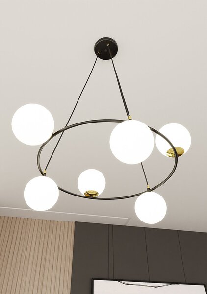 Lampadario Minimal Tsukiyomi Acciaio Nero Oro 6 Luci E14