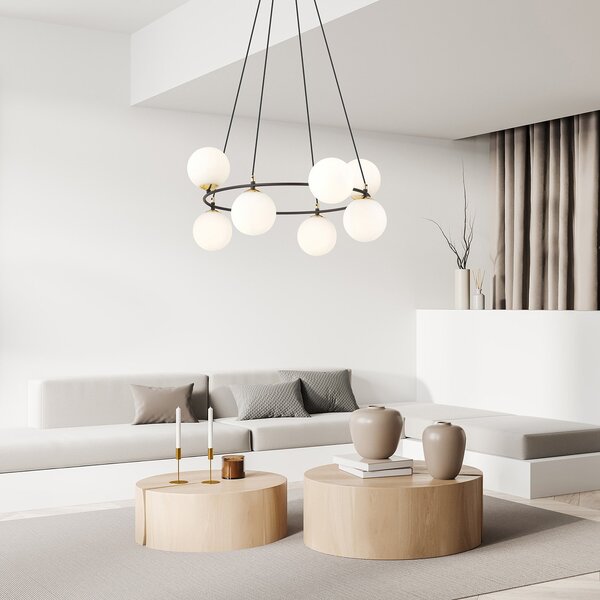 Lampadario Minimal Tsukiyomi Acciaio Nero Oro 7 Luci E14