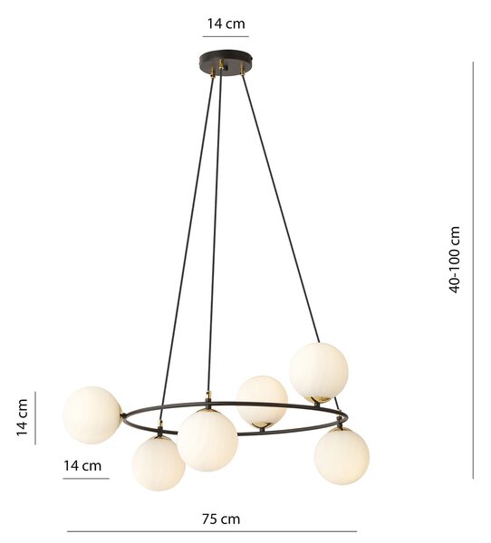 Lampadario Minimal Tsukiyomi Acciaio Nero Oro 6 Luci E14
