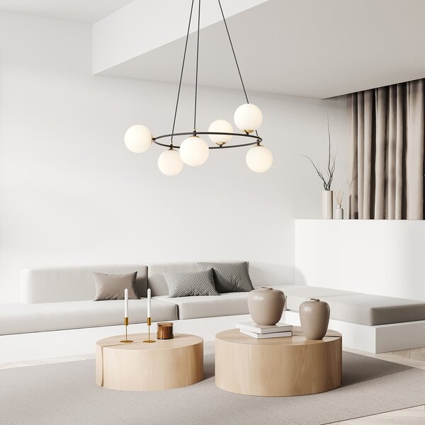 Lampadario Minimal Tsukiyomi Acciaio Nero Oro 6 Luci E14