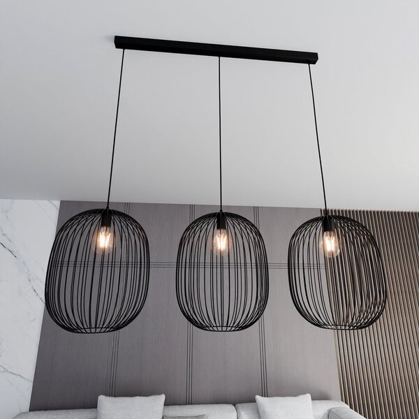 Lampadario Moderno Michizane Acciaio Nero 3 Luci E27