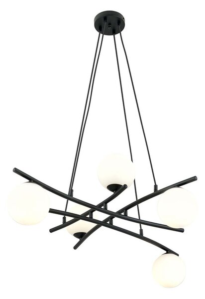 Lampadario Moderno Ubba Acciaio Nero Bianco 5 Luci E14