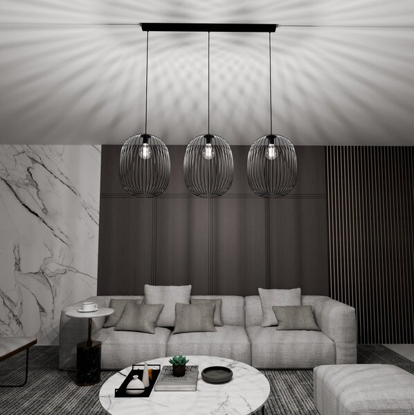 Lampadario Moderno Michizane Acciaio Nero 3 Luci E27