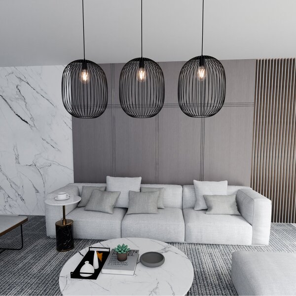 Lampadario Moderno Michizane Acciaio Nero 3 Luci E27