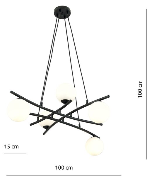 Lampadario Moderno Ubba Acciaio Nero Bianco 5 Luci E14