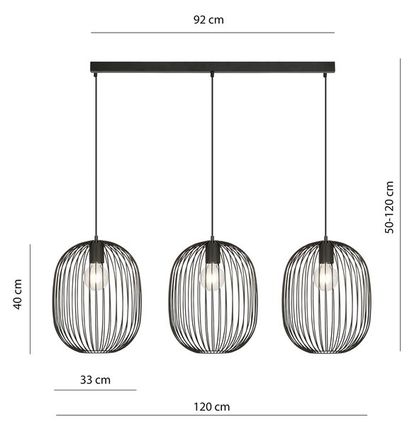 Lampadario Moderno Michizane Acciaio Nero 3 Luci E27