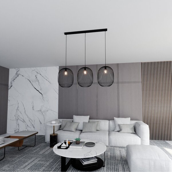 Lampadario Moderno Michizane Acciaio Nero 3 Luci E27