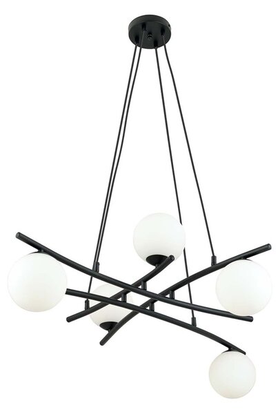 Lampadario Moderno Ubba Acciaio Nero Bianco 5 Luci E14