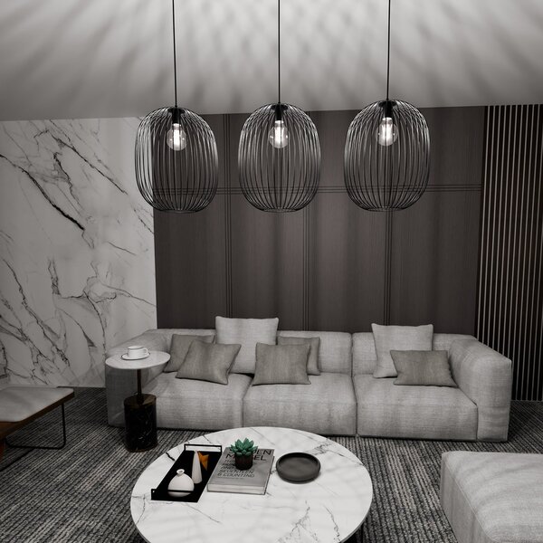 Lampadario Moderno Michizane Acciaio Nero 3 Luci E27
