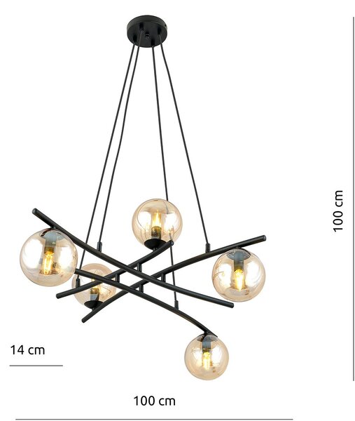 Lampadario Moderno Zarmon Acciaio Nero 5 Luci E14