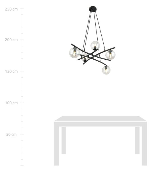Lampadario Moderno Zarmon Acciaio Nero Trasarente 5 Luci E14