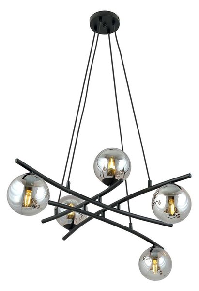 Lampadario Moderno Zarmon Acciaio Nero Grigio 5 Luci E14